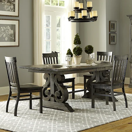 Transitional Five Piece Weathered Gray Dining Set